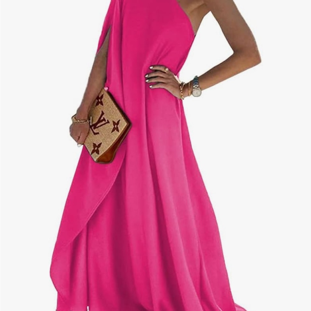 Womens Elegant One Shoulder Solid Color Loose XL Party Cocktail Dress 981